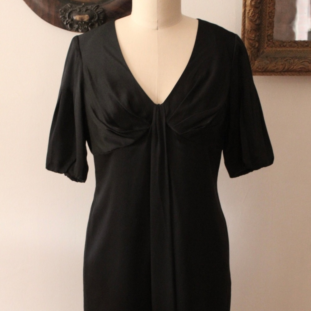NWT Modern Z by Zelda Black Satin Short Puff Sleeve Dress